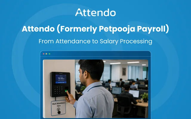 Attendo, formerly Petpooja Payroll, showing biometric attendance linked to salary processing.