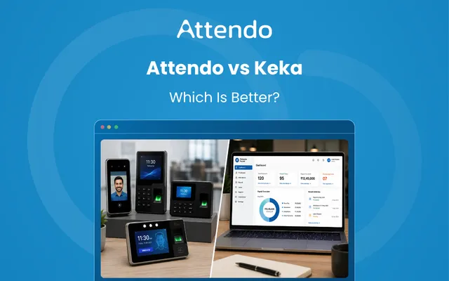 Attendo vs Keka comparison showing two HR software options for business payroll and employee management.