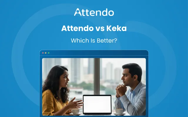Attendo vs Keka comparison showing two HR software options for business payroll and employee management.