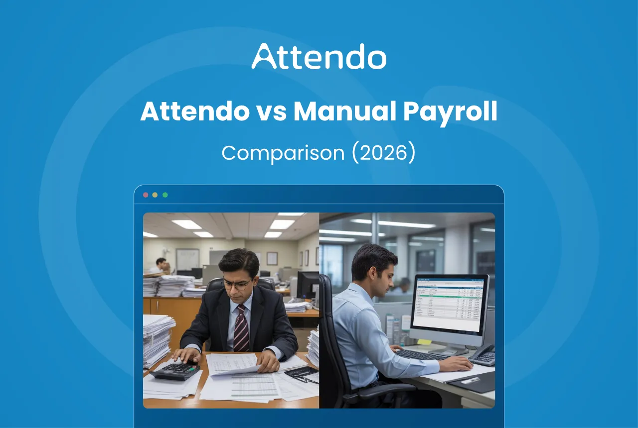 Attendo vs manual payroll comparison showing automated payroll software versus paper-based payroll processing.