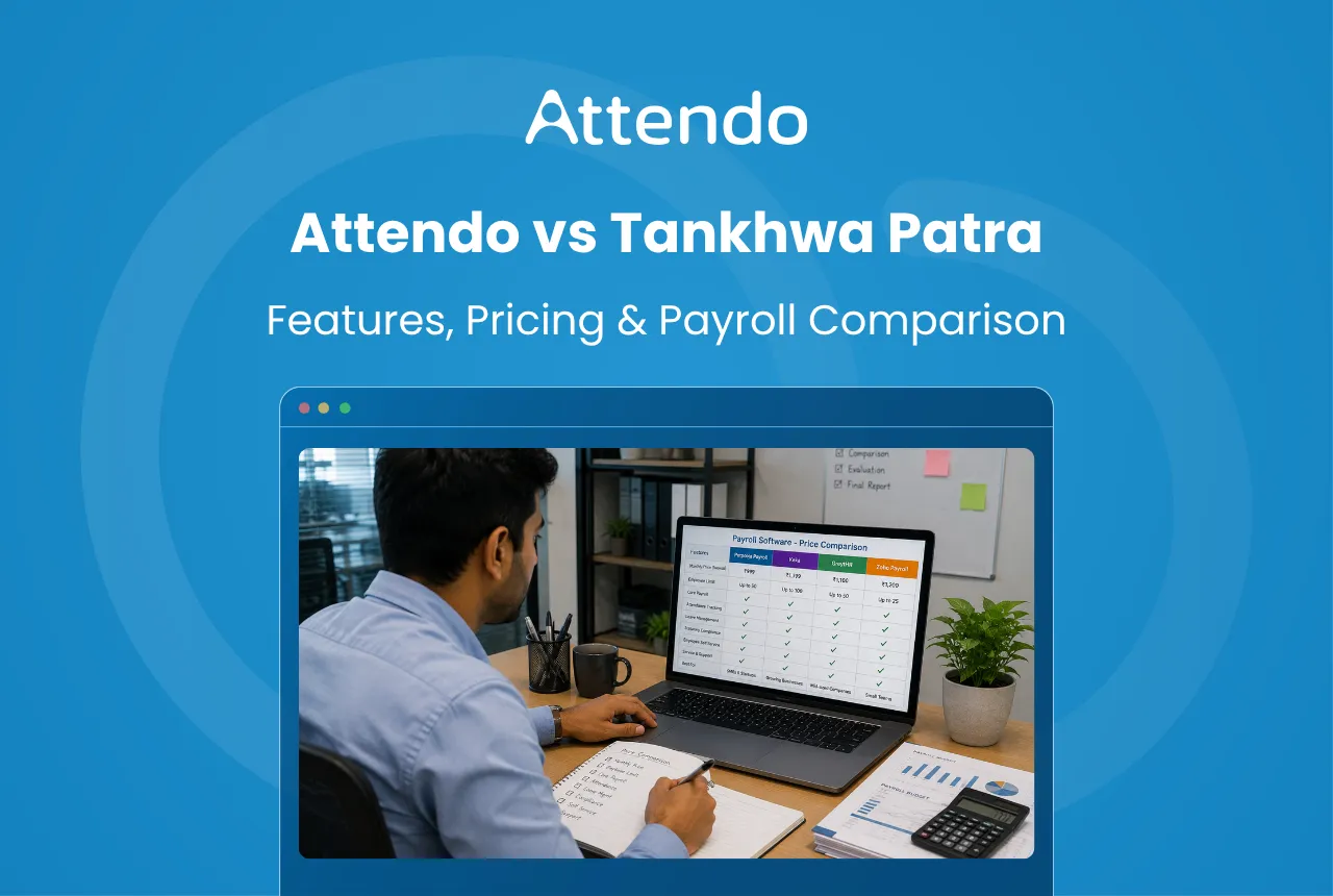 Attendo vs Tankhwa Patra payroll software comparison covering features, pricing and payroll.