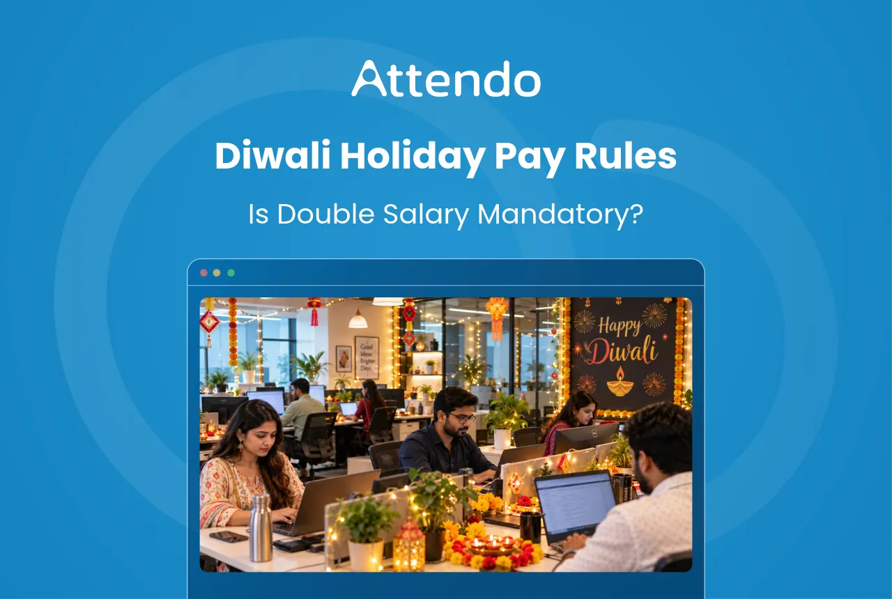 Diwali holiday pay rules in India explaining whether double salary is mandatory for employees working on Diwali.