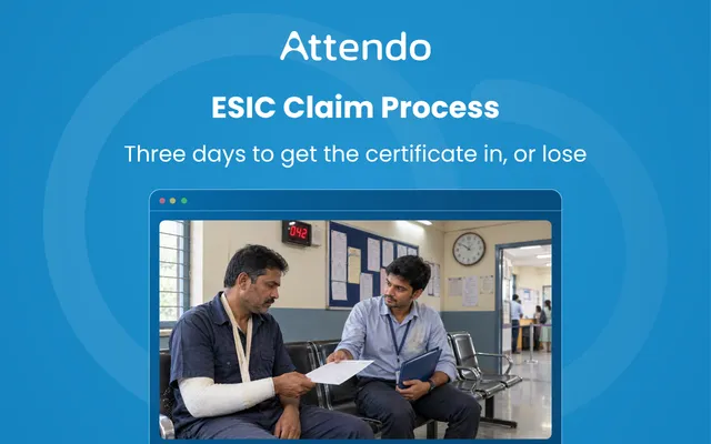 ESIC Claim Process, three days to get the certificate in, or lose. An injured worker hands a form to a colleague in an ESIC waiting room.