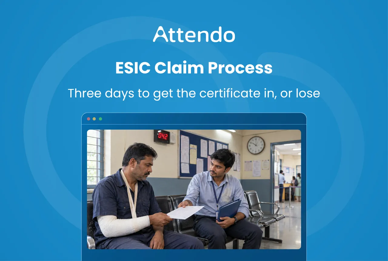 ESIC Claim Process, three days to get the certificate in, or lose. An injured worker hands a form to a colleague in an ESIC waiting room.
