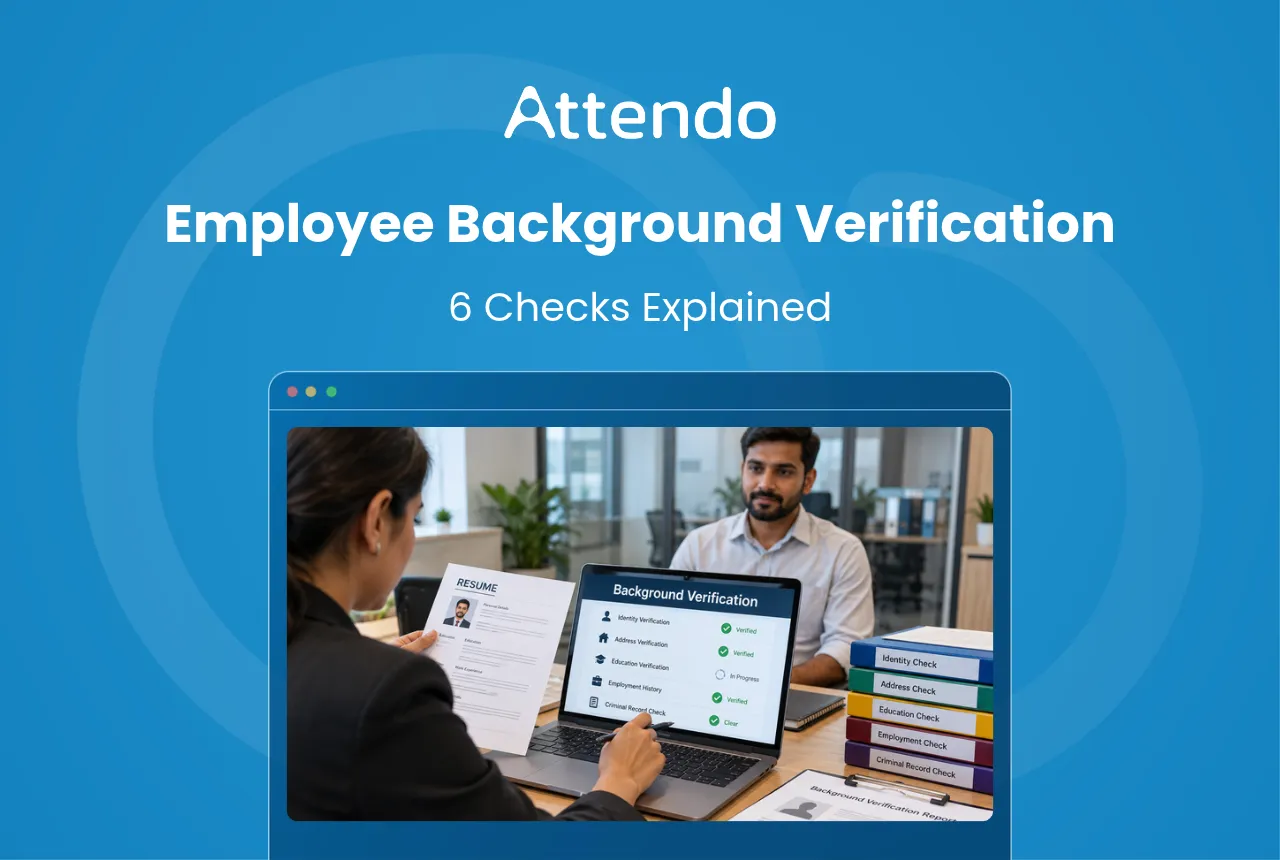 Employee background verification showing an HR professional reviewing a candidate’s identity, address, education, employment history, and criminal record checks.