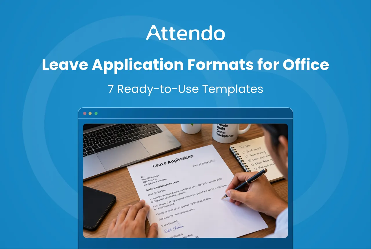 Leave application format for office with an employee writing a formal leave request letter at a desk.