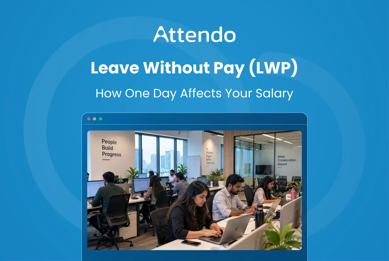 this image Leave Without Pay (LWP) guide showing employees working in a modern office.