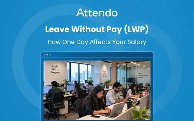 this image Leave Without Pay (LWP) guide showing employees working in a modern office.
