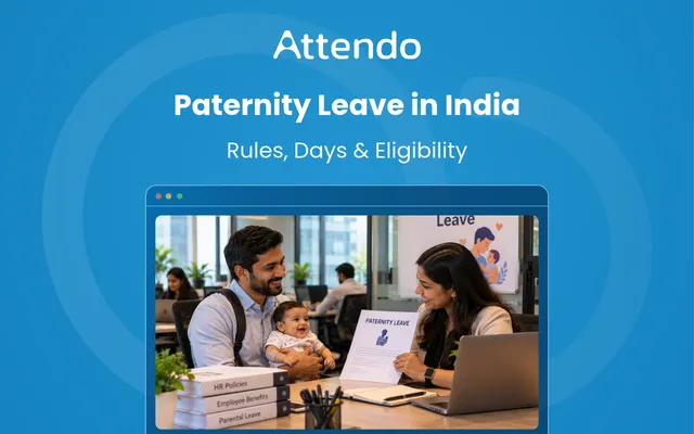 Paternity leave in India, illustrating a father with his baby discussing leave rules, duration and eligibility with an HR professional.