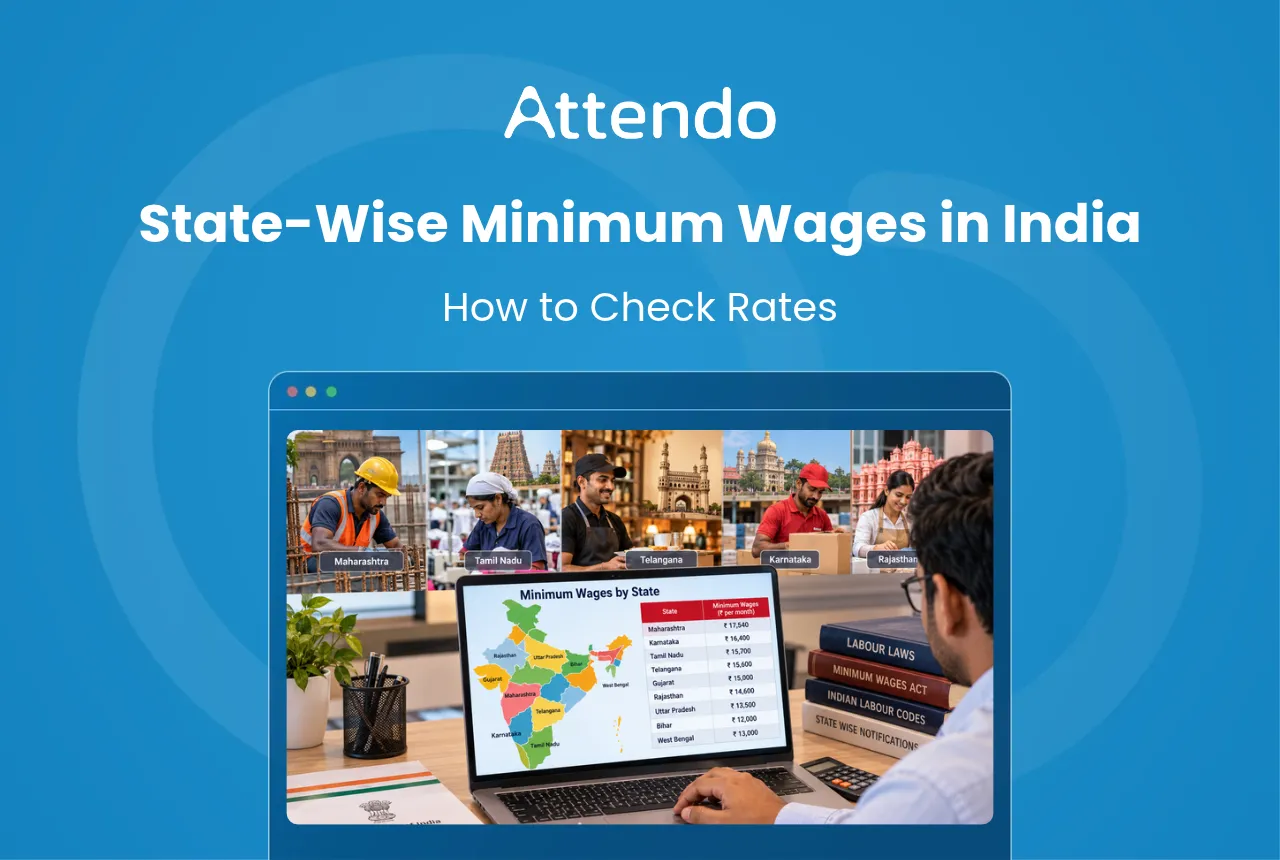 State-wise minimum wages in India shown with a map, worker examples and wage rates.